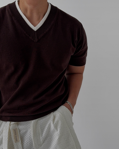 Layered V-Neck Knit Tee