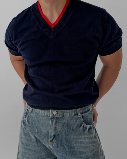 Layered V-Neck Knit Tee