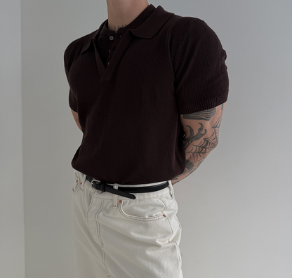Open Collar Knit Polo
