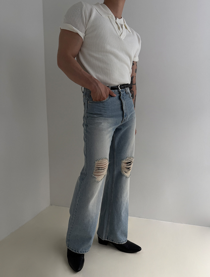 Open Collar Knit Polo
