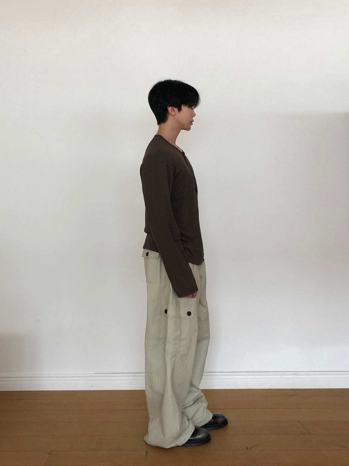 Slub Henley Neck Long Sleeve Tee