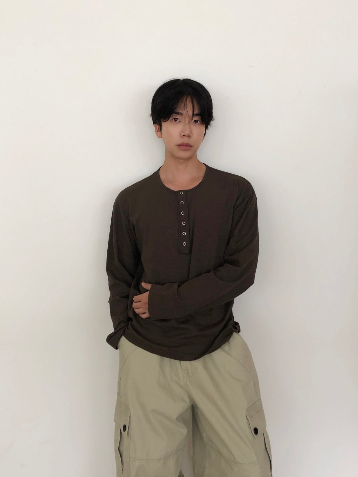Slub Henley Neck Long Sleeve Tee