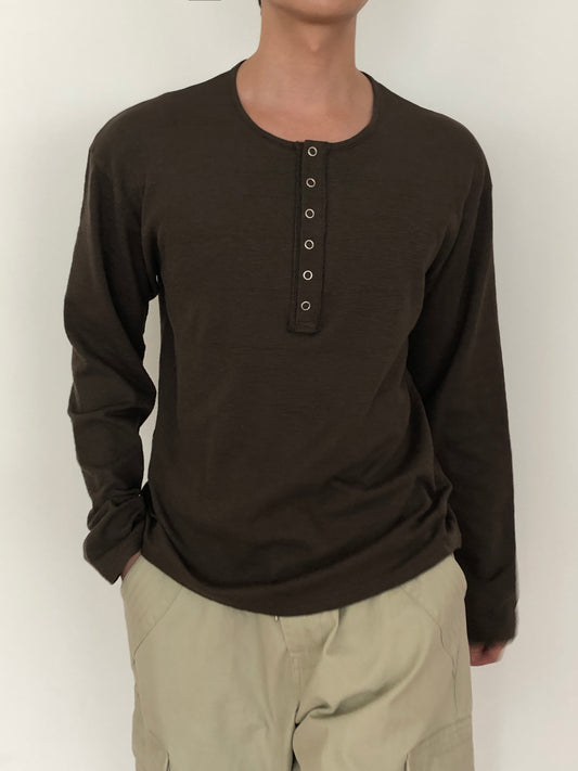 Slub Henley Neck Long Sleeve Tee