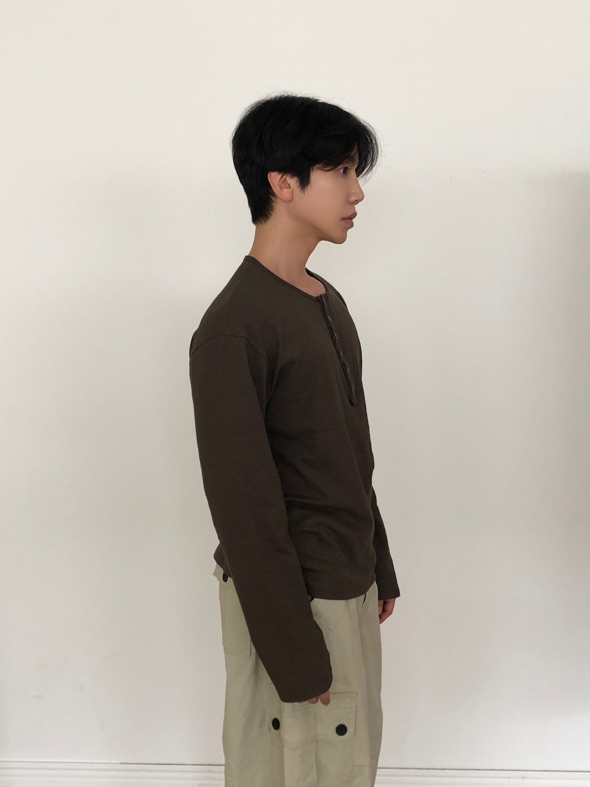 Slub Henley Neck Long Sleeve Tee