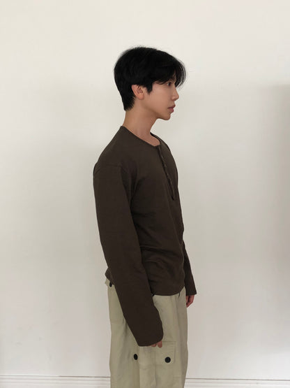 Slub Henley Neck Long Sleeve Tee