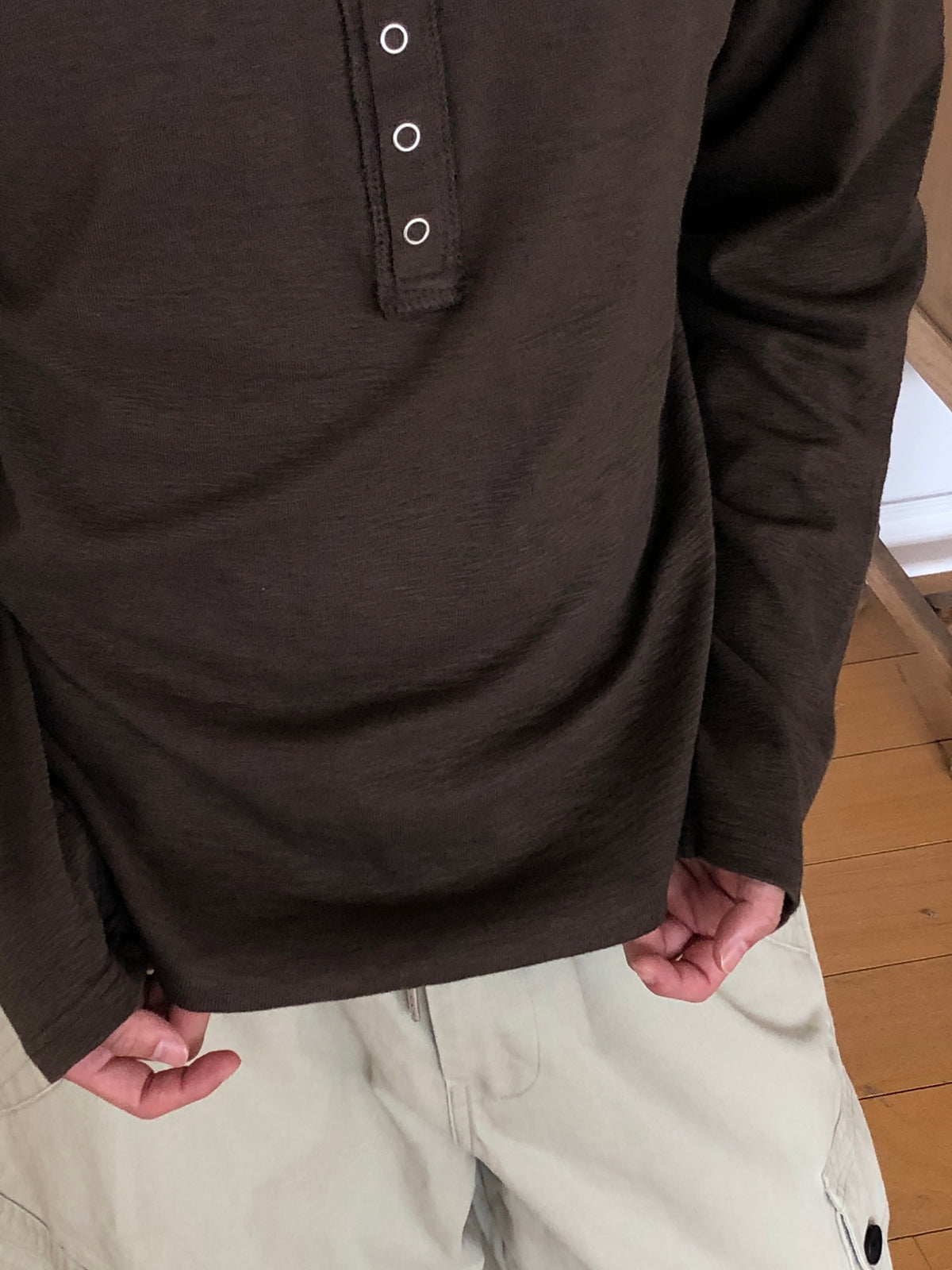 Slub Henley Neck Long Sleeve Tee