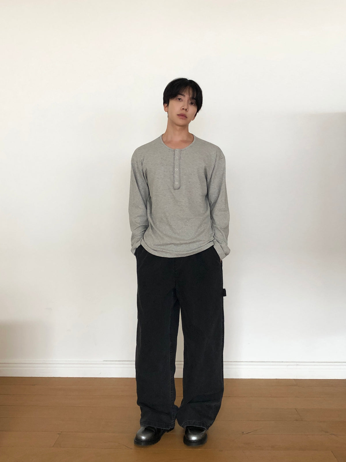 Slub Henley Neck Long Sleeve Tee