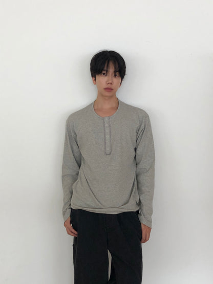 Slub Henley Neck Long Sleeve Tee