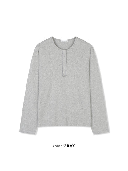 Slub Henley Neck Long Sleeve Tee