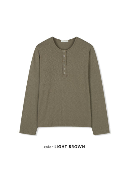 Slub Henley Neck Long Sleeve Tee