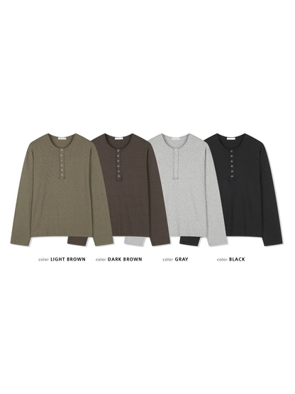 Slub Henley Neck Long Sleeve Tee