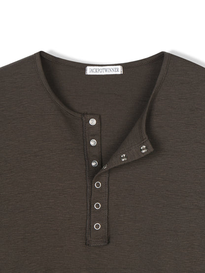 Slub Henley Neck Long Sleeve Tee