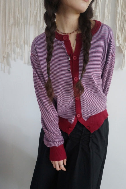 Contrast Line Knit Cardigan