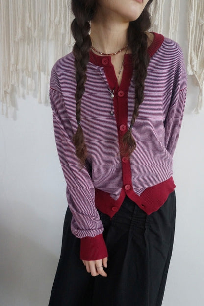 Contrast Line Knit Cardigan