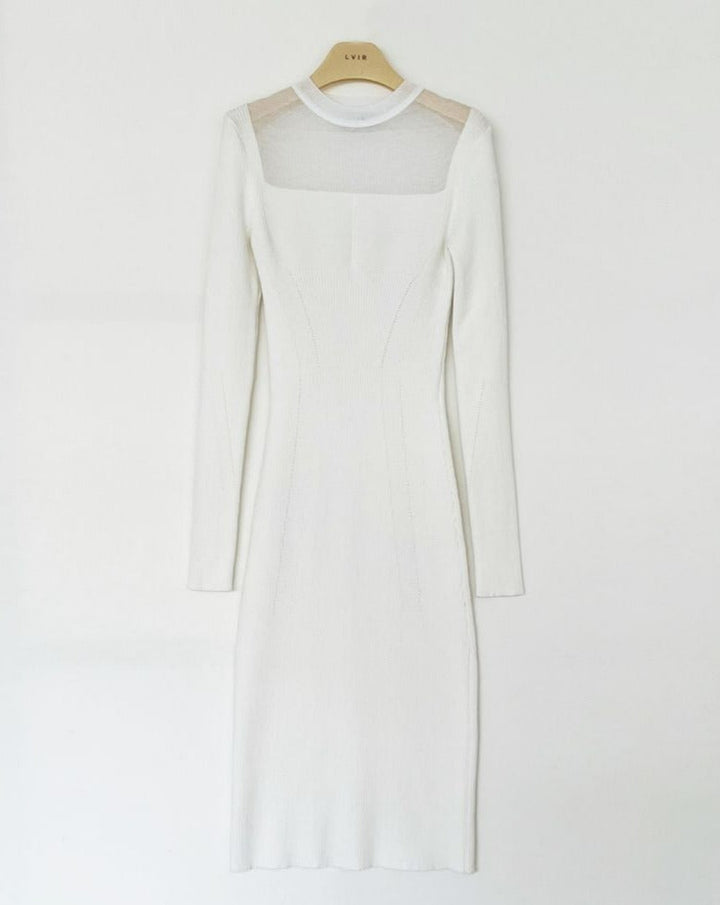[Pre-Order] LVIR - SEE-THROUGH KNITTED RIBBED DRESS - LV24S-KN05 