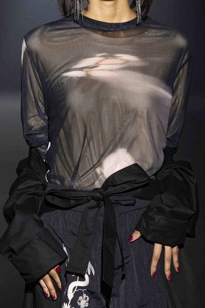Feline Long Sleeve Mesh Top