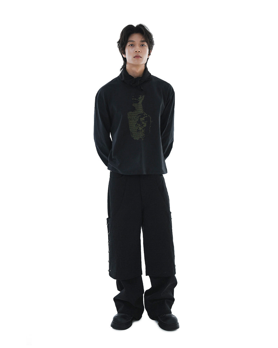 Flare Variant Layered Wide Cotton Pants_Black