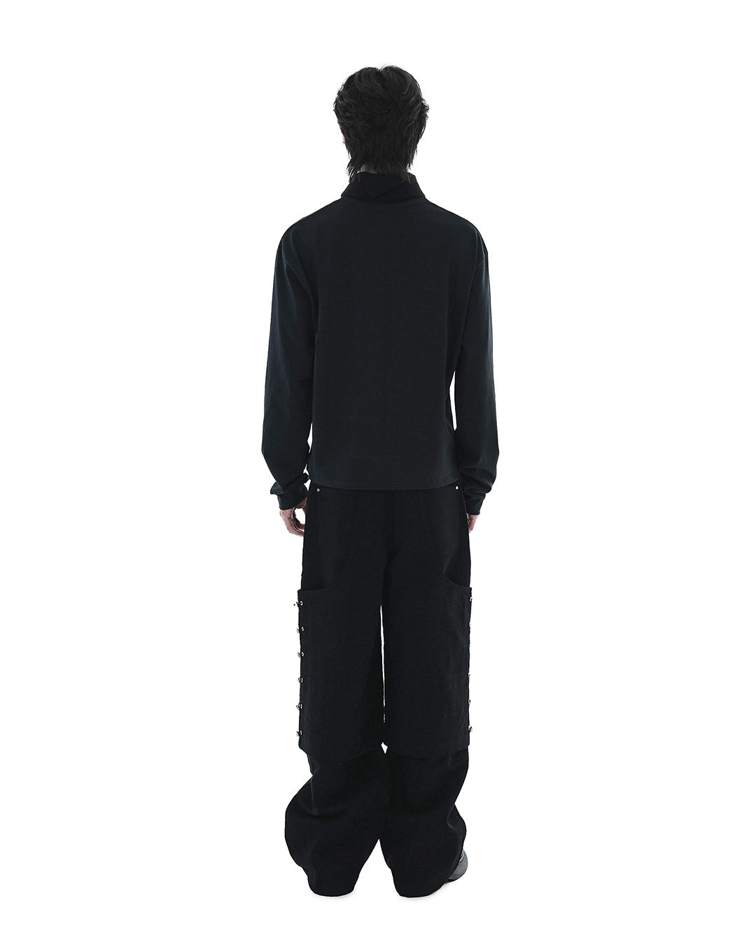 Flare Variant Layered Wide Cotton Pants_Black
