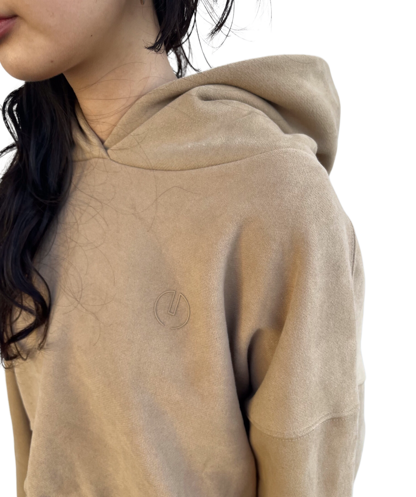 Emboss Cropped Hoodie-BEIGE