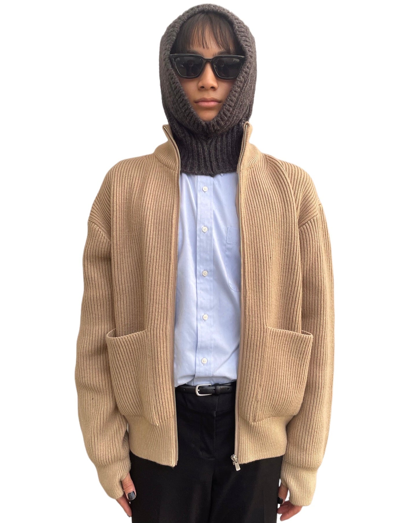 【即納】Knit Balaclava Hoodie-GRAY