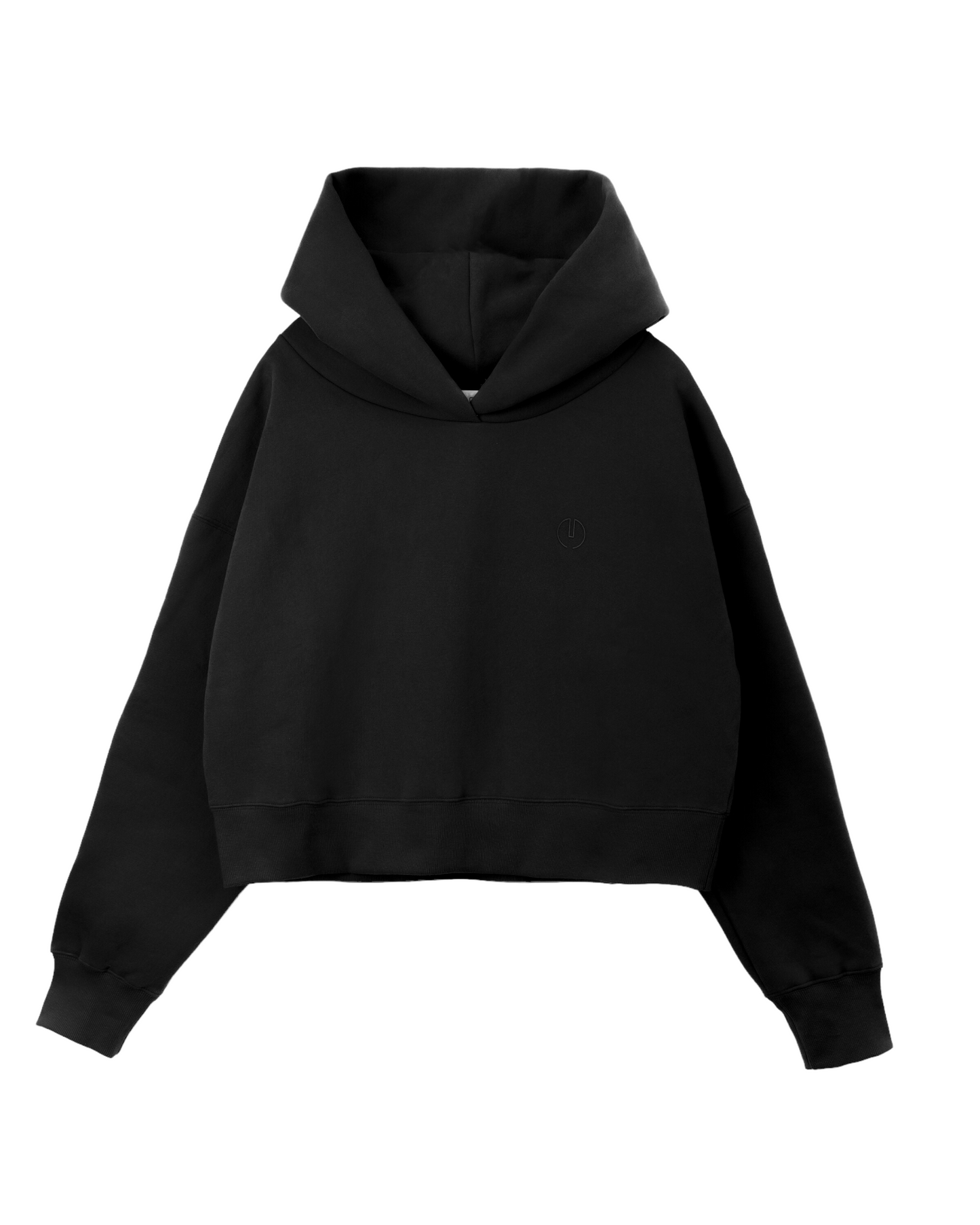 Emboss Cropped Hoodie-BLACK