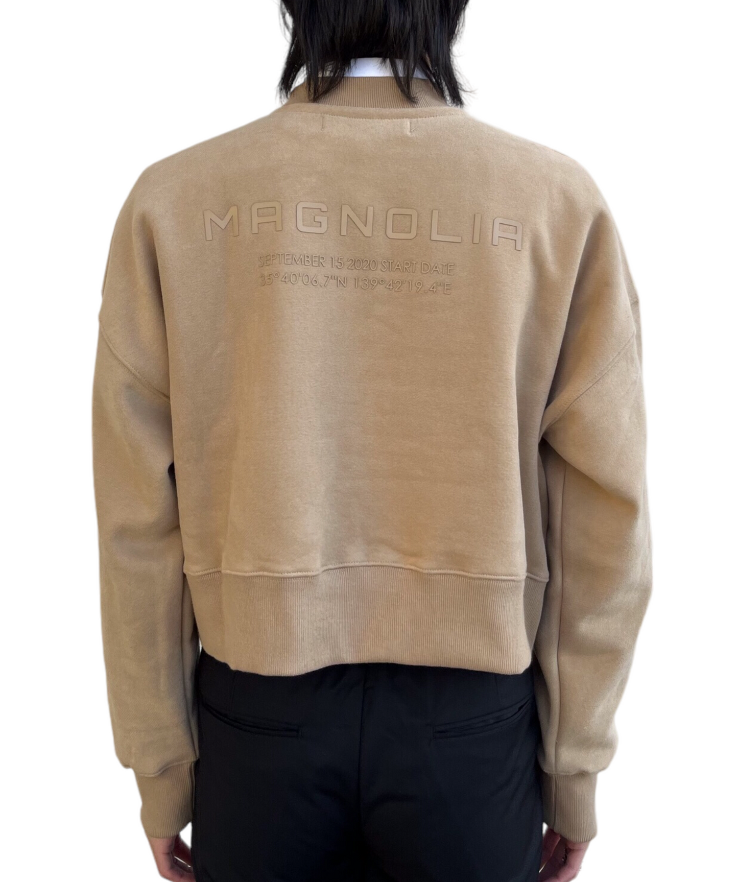 Emboss Cropped Sweat-BEIGE