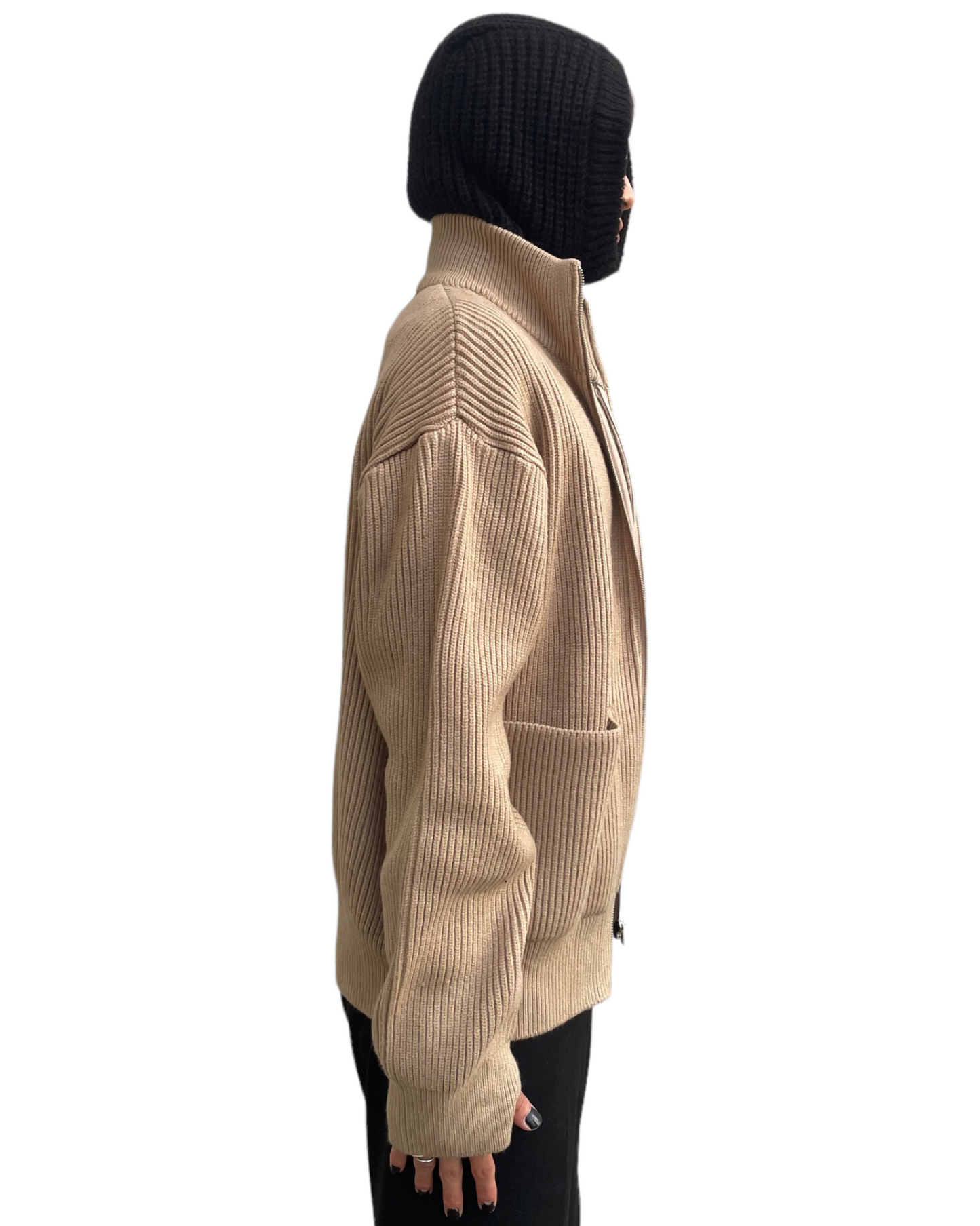 Knit Balaclava Hoodie-BLACK