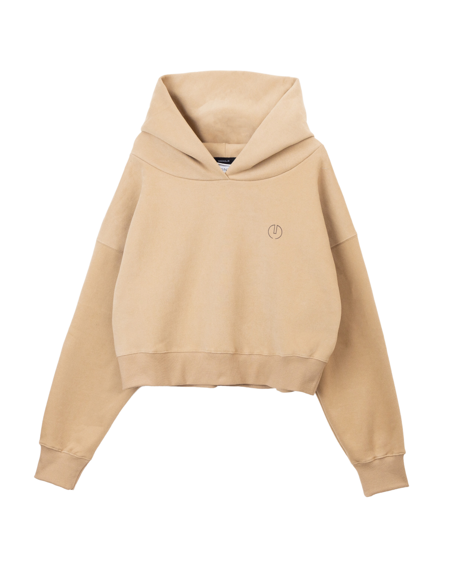 Print Cropped Hoodie-BEIGE 