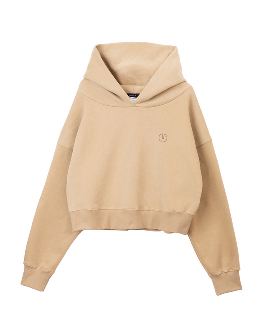 Print Cropped Hoodie-BEIGE