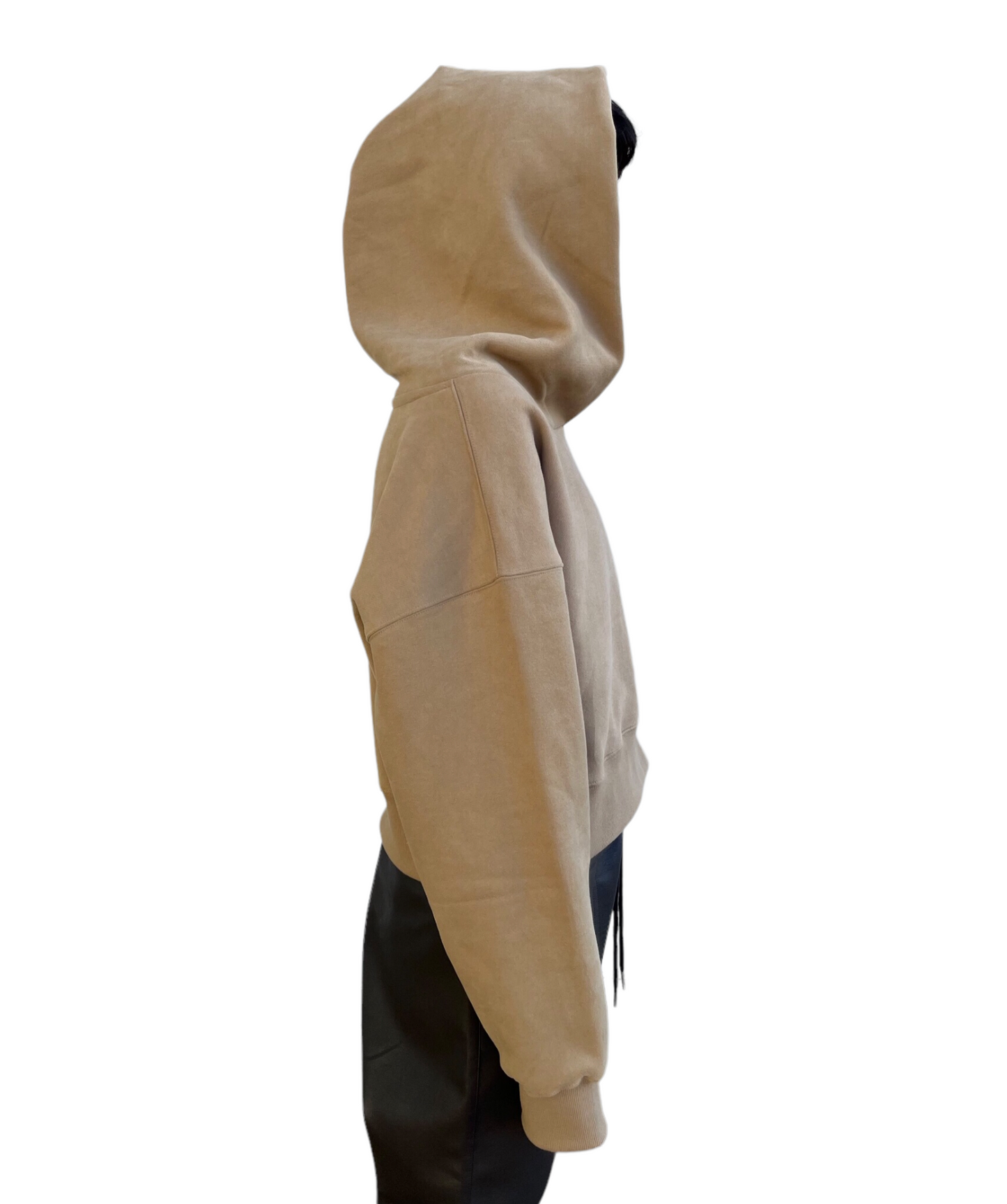 Emboss Cropped Hoodie-BEIGE