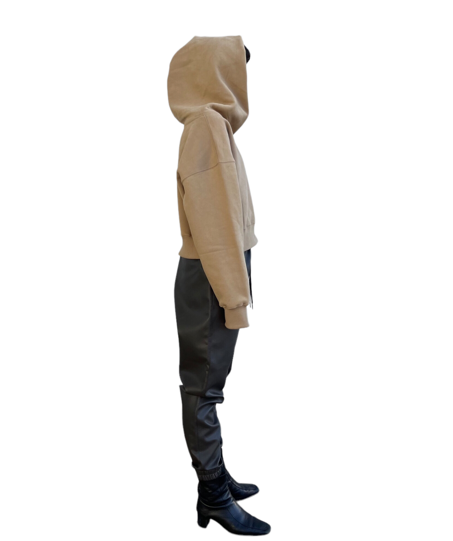 Emboss Cropped Hoodie-BEIGE