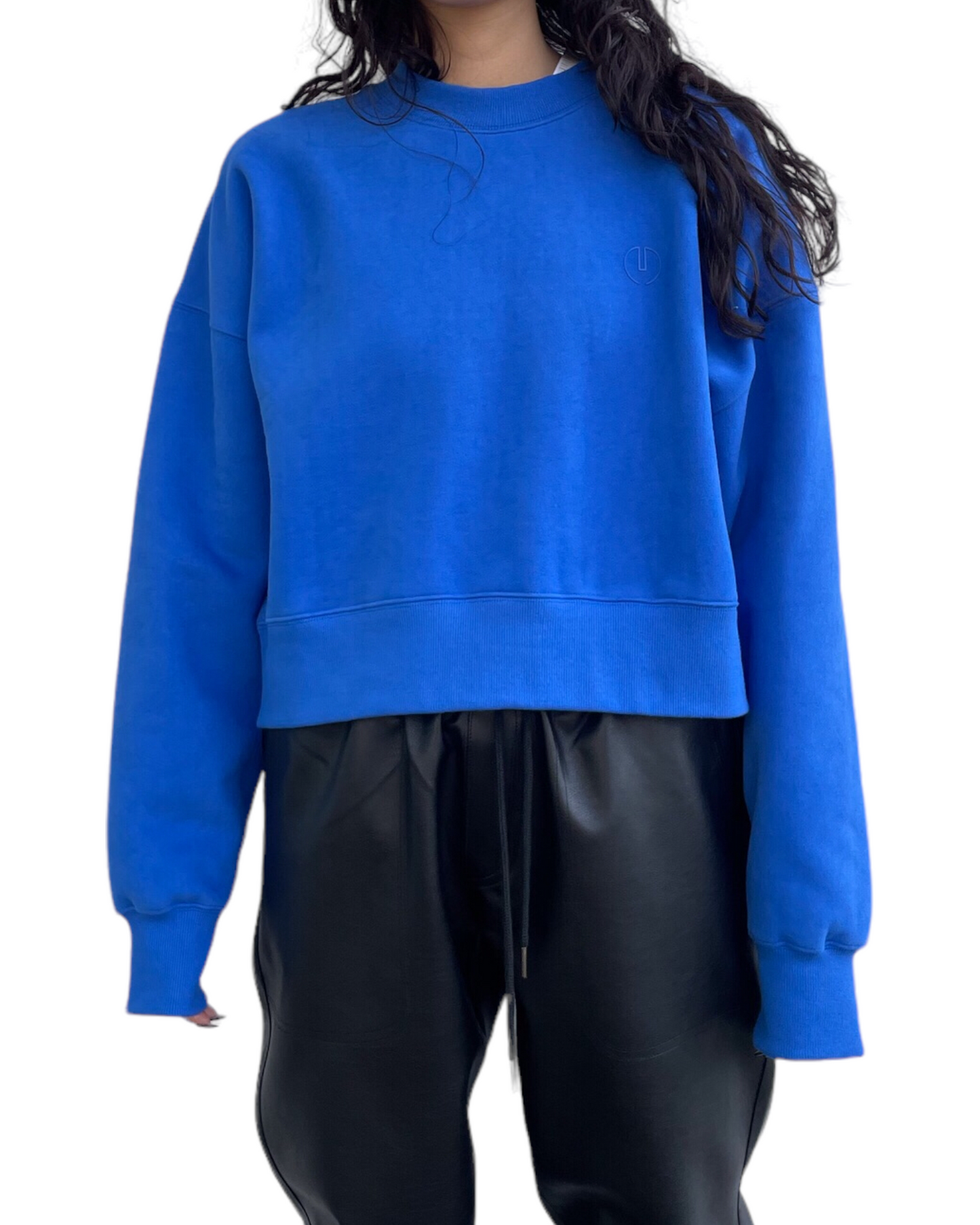 Emboss Cropped Sweat-BLUE