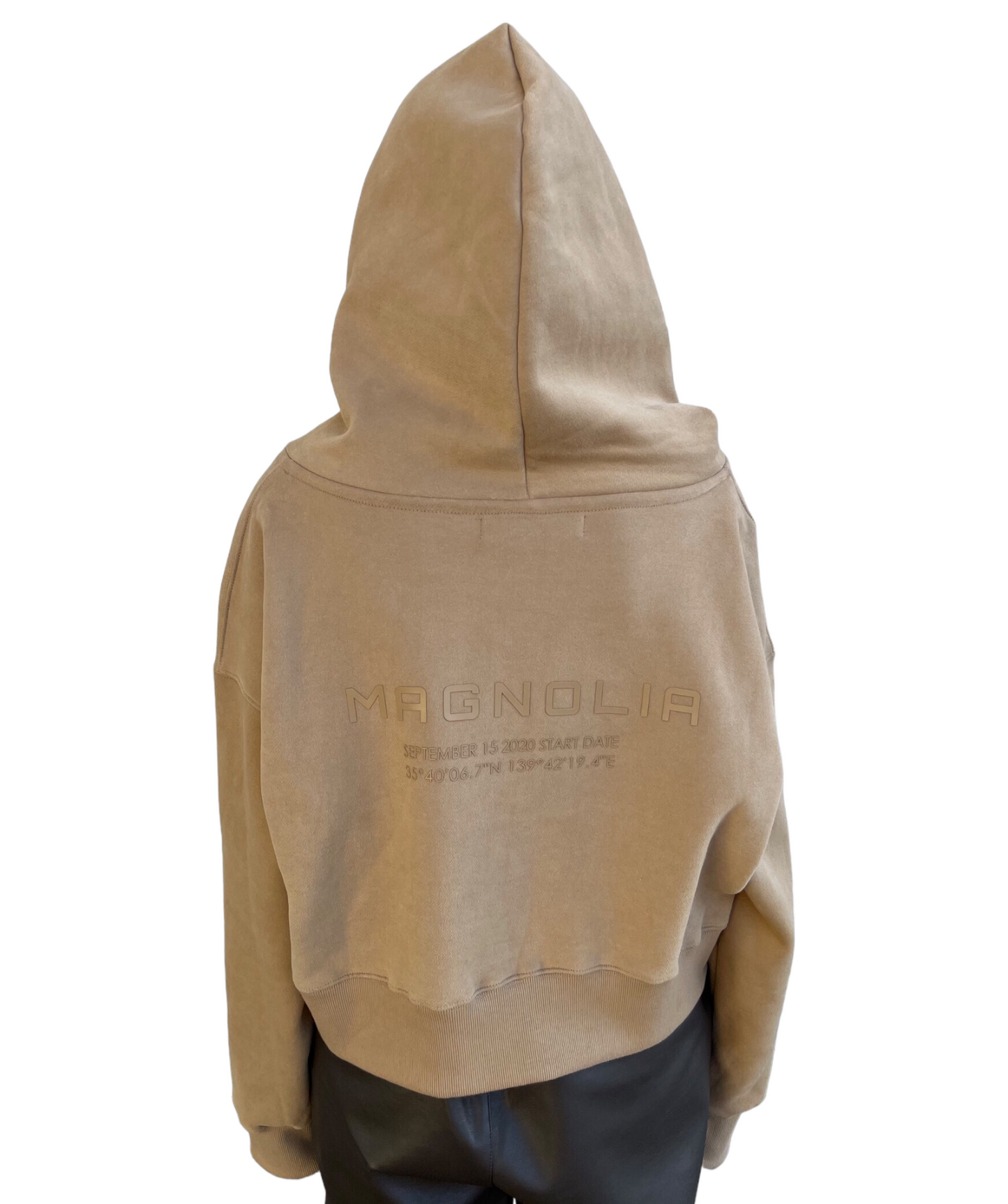 Emboss Cropped Hoodie-BEIGE