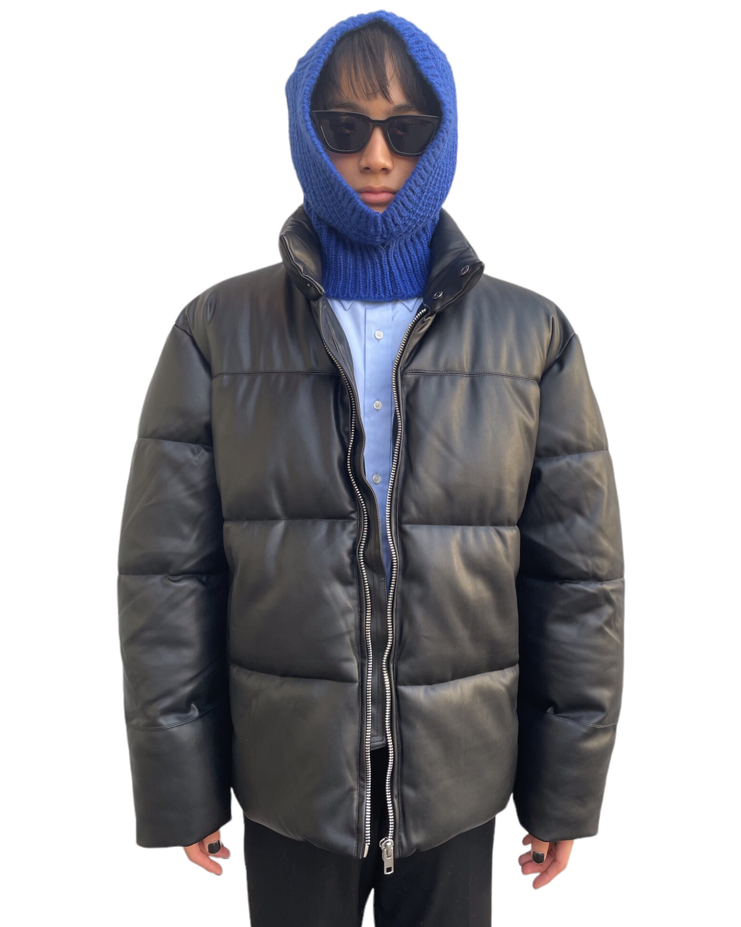 Knit Balaclava Hoodie-BLUE