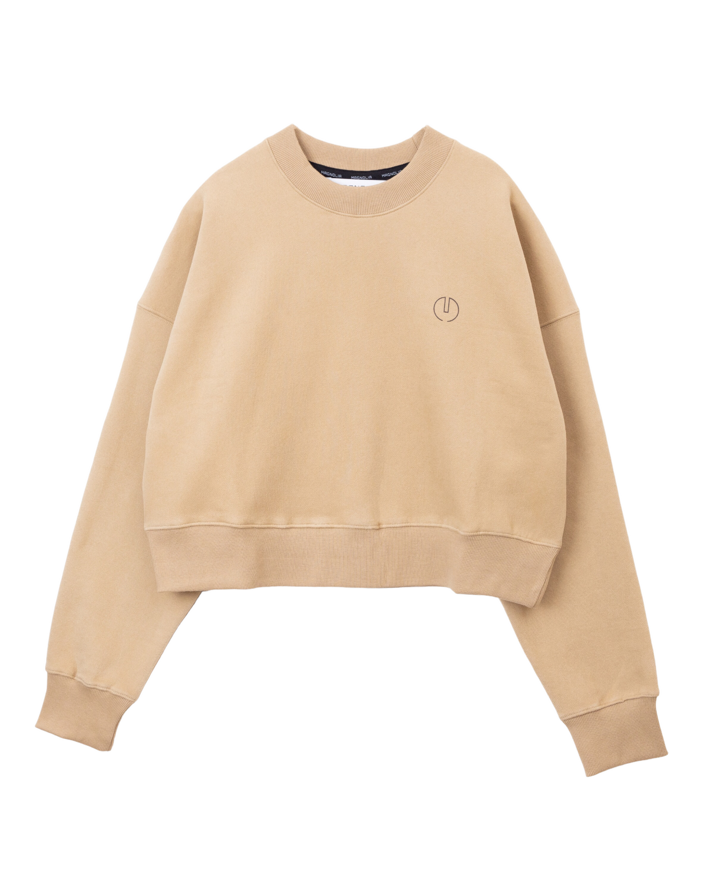 Print Cropped Sweat-BEIGE