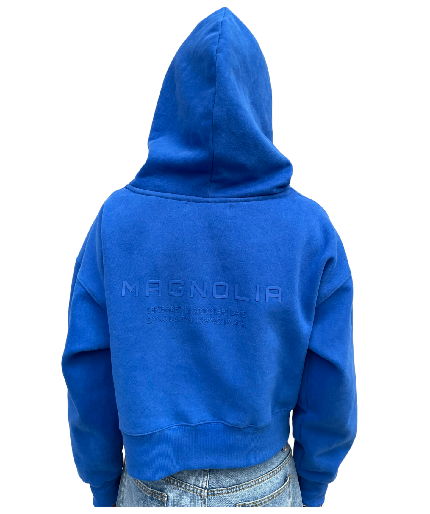 Emboss Cropped Hoodie - BLUE 