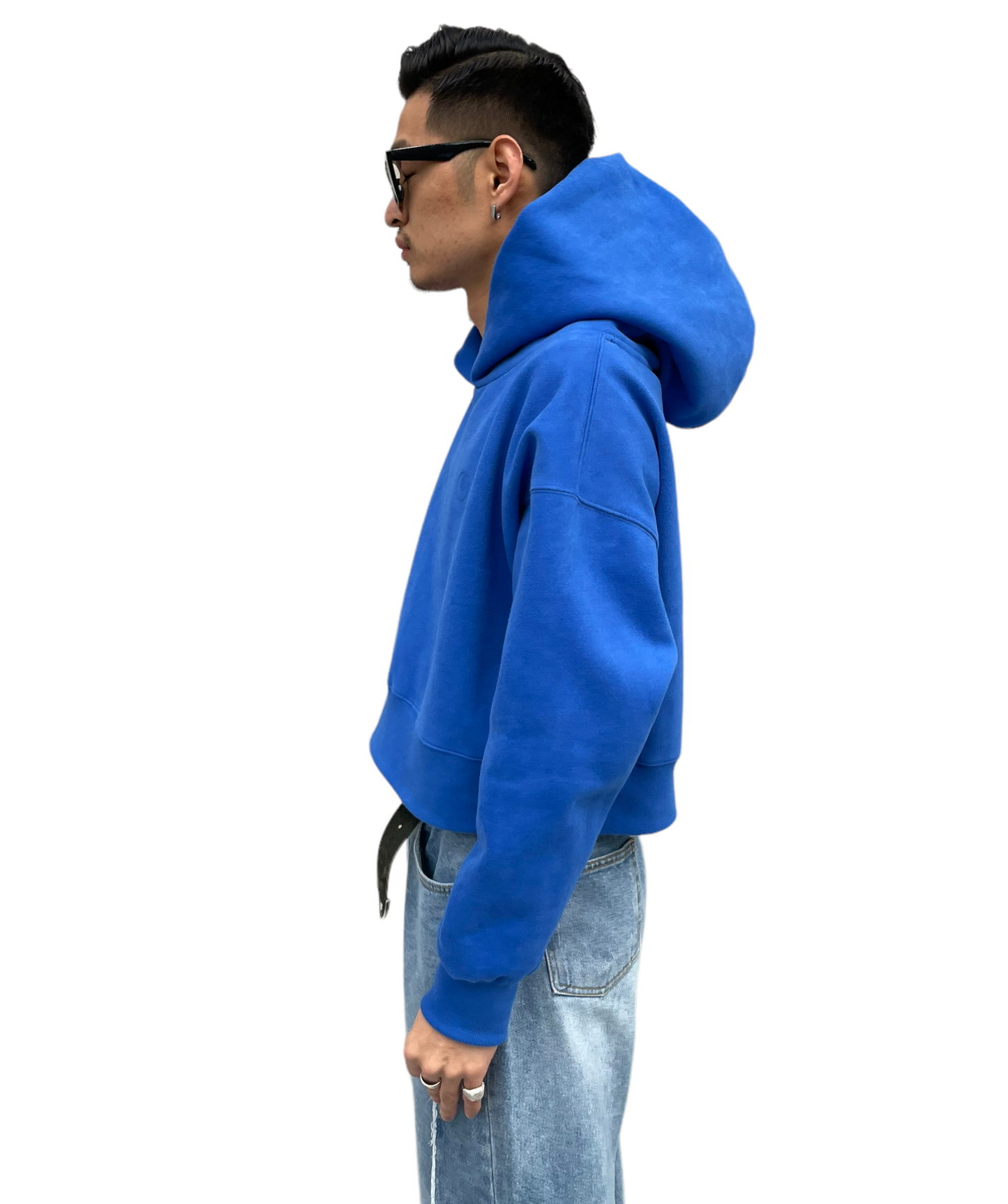 Emboss Cropped Hoodie-BLUE