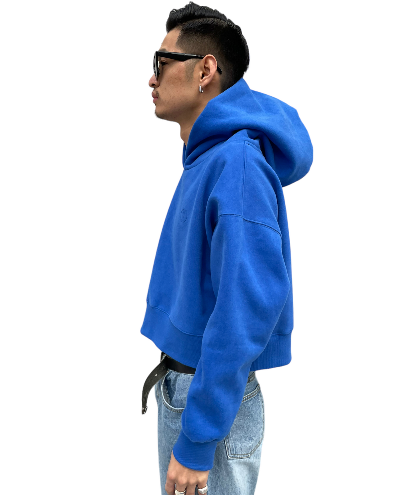 Emboss Cropped Hoodie-BLUE 