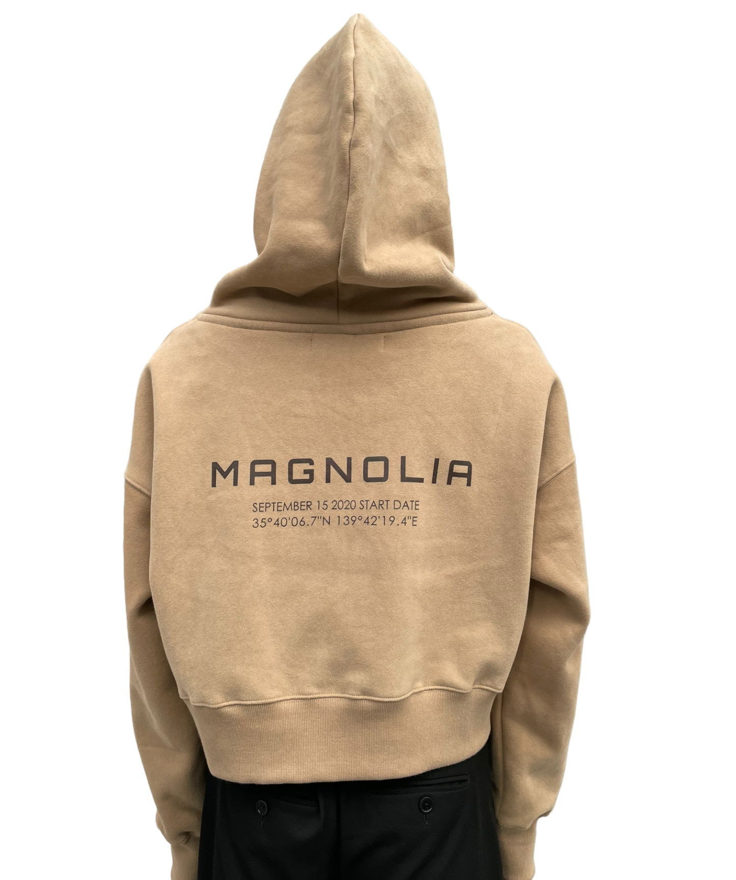 Print Cropped Hoodie-BEIGE 