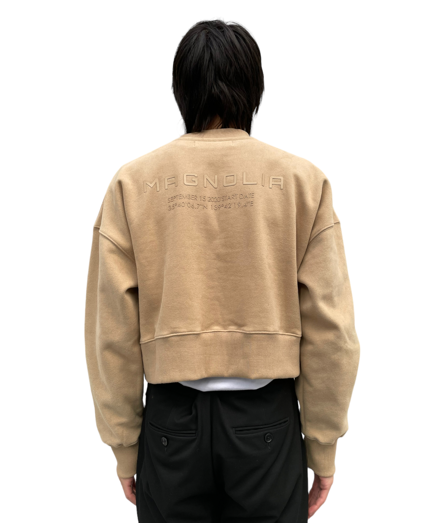 Emboss Cropped Sweat-BEIGE