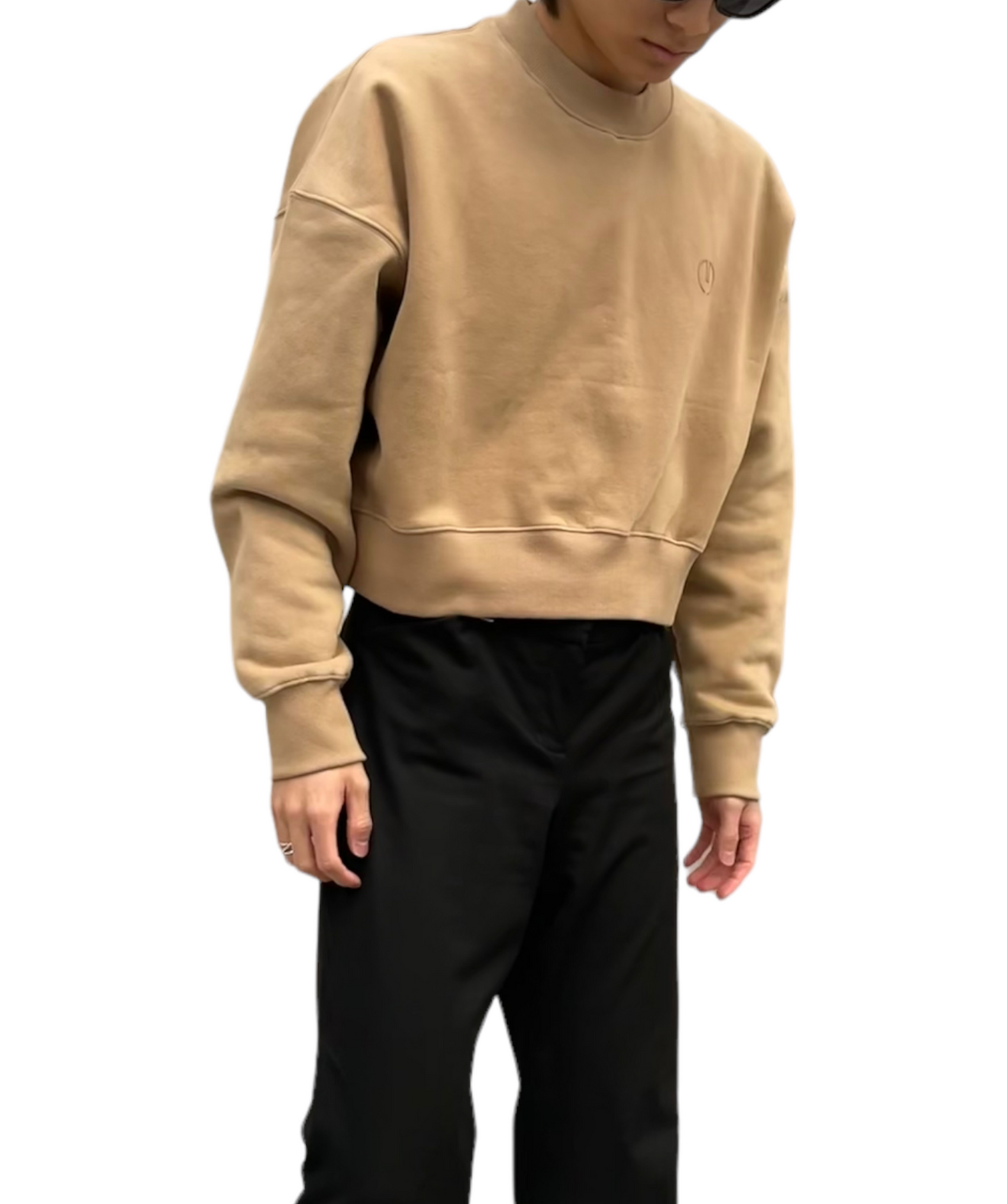 Emboss Cropped Sweat-BEIGE 