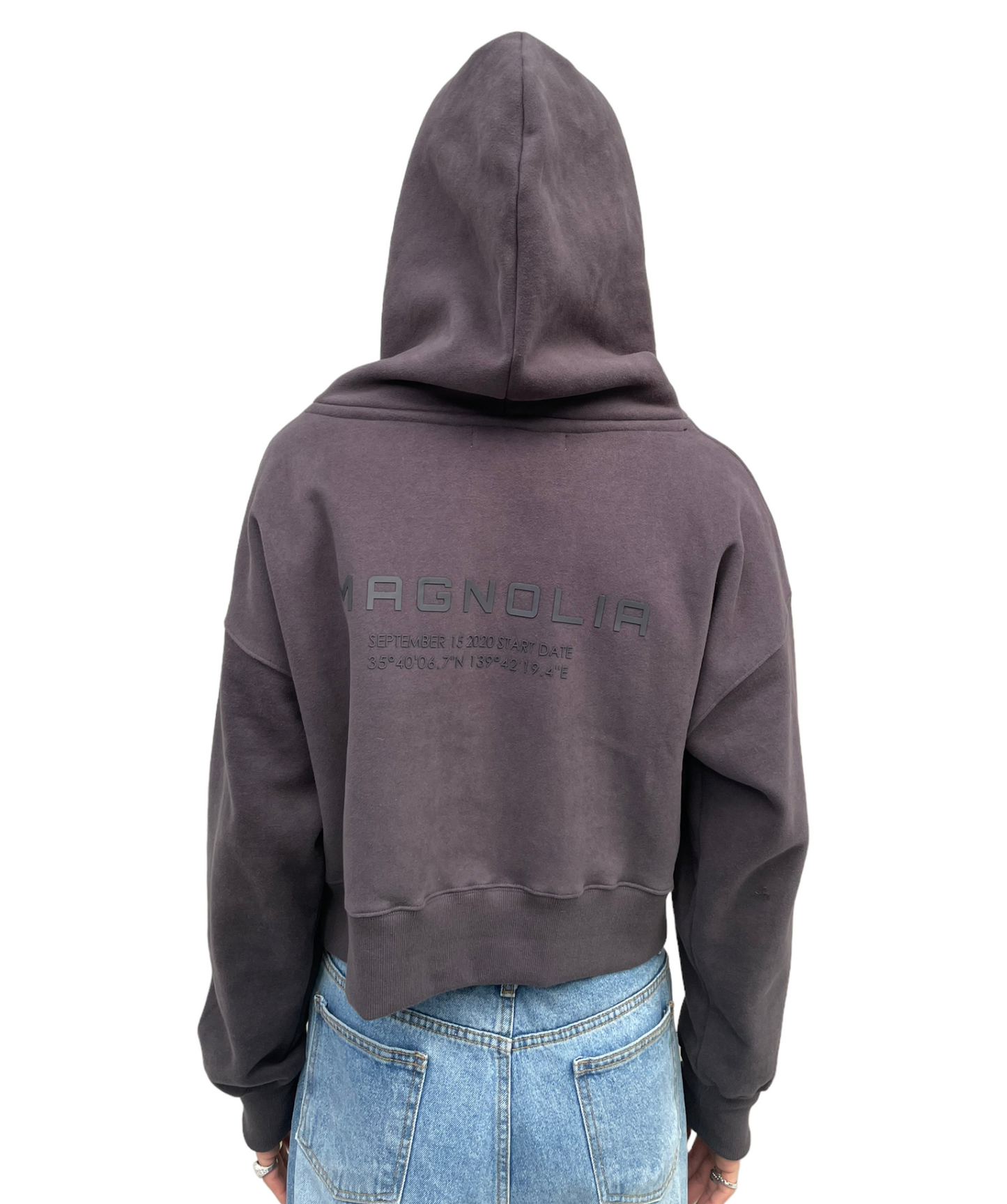 Emboss Cropped Hoodie-CHARCOAL 