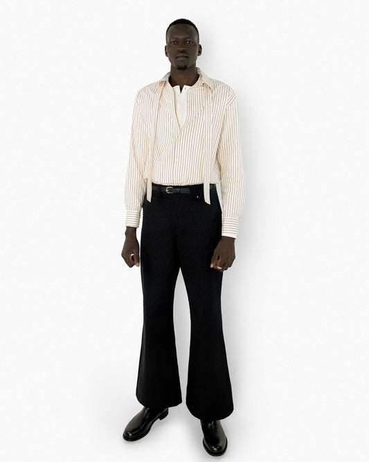 REVURA DROIT FLARED BELL BOTTOM CHINO PANTS - BLACK