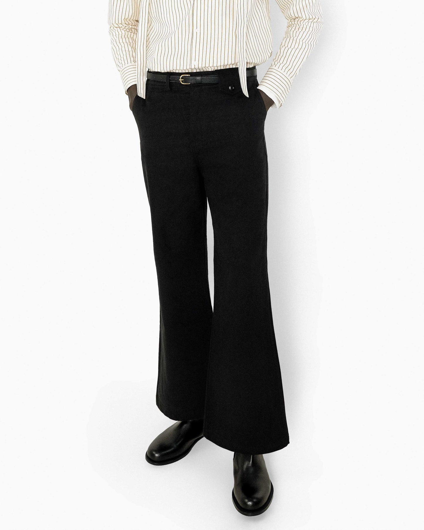 【REVURA レビュ―ラ】DROIT FLARED BELL BOTTOM CHINO PANTS - BLACK