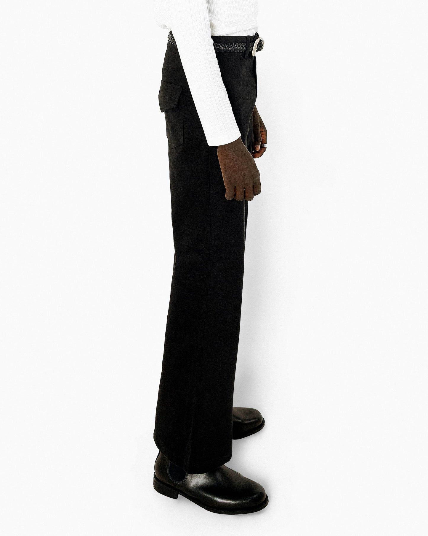 【REVURA レビュ―ラ】DROIT FLARED BELL BOTTOM CHINO PANTS - BLACK