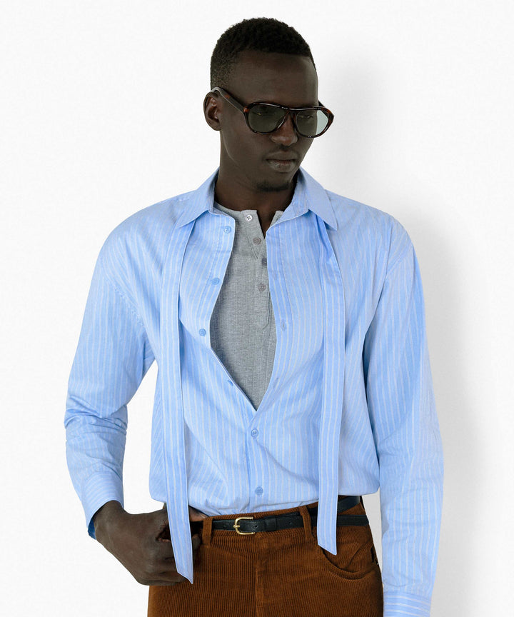 【REVURA レビュ―ラ】BRILLER PIN STRIPE SHIRTS - SKYBLUE