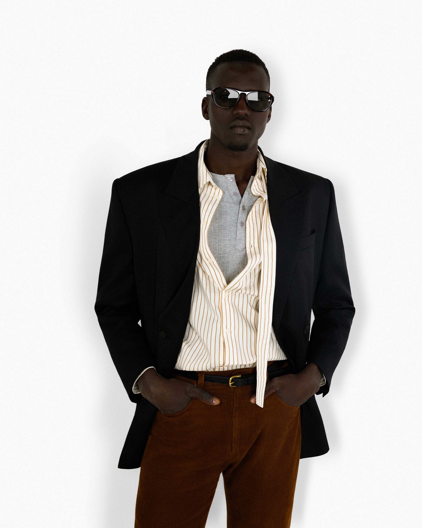 【REVURA レビュ―ラ】BRILLER PIN STRIPE SHIRTS - BROWN