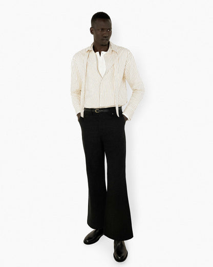 【REVURA レビュ―ラ】BRILLER PIN STRIPE SHIRTS - BROWN