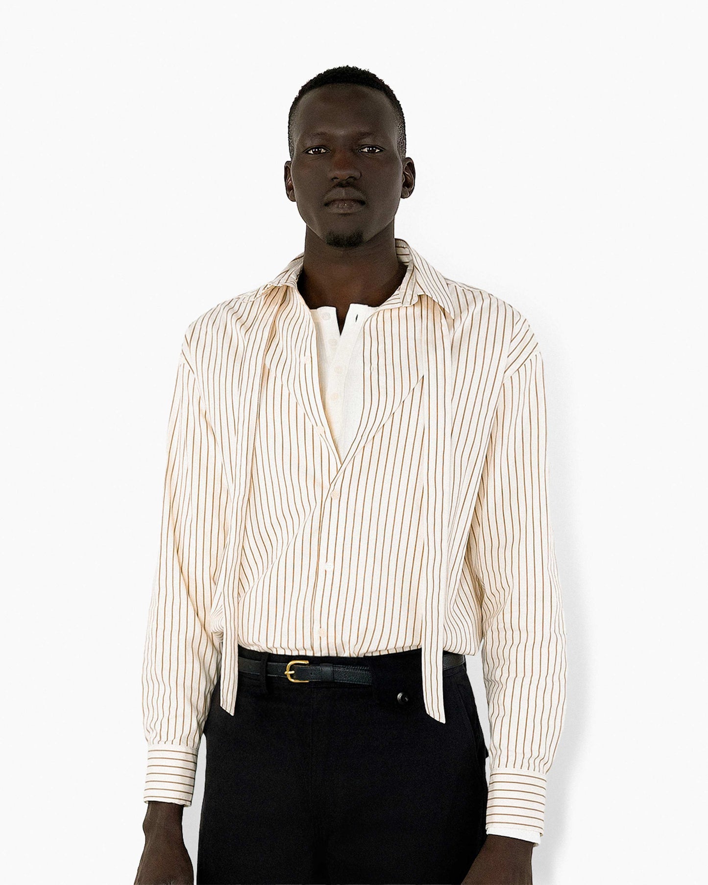 【REVURA レビュ―ラ】BRILLER PIN STRIPE SHIRTS - BROWN
