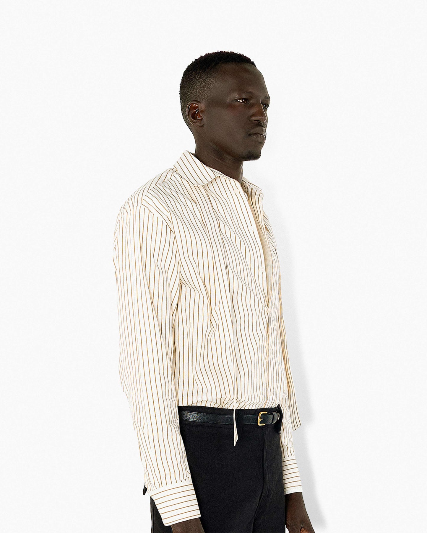 【REVURA レビュ―ラ】BRILLER PIN STRIPE SHIRTS - BROWN